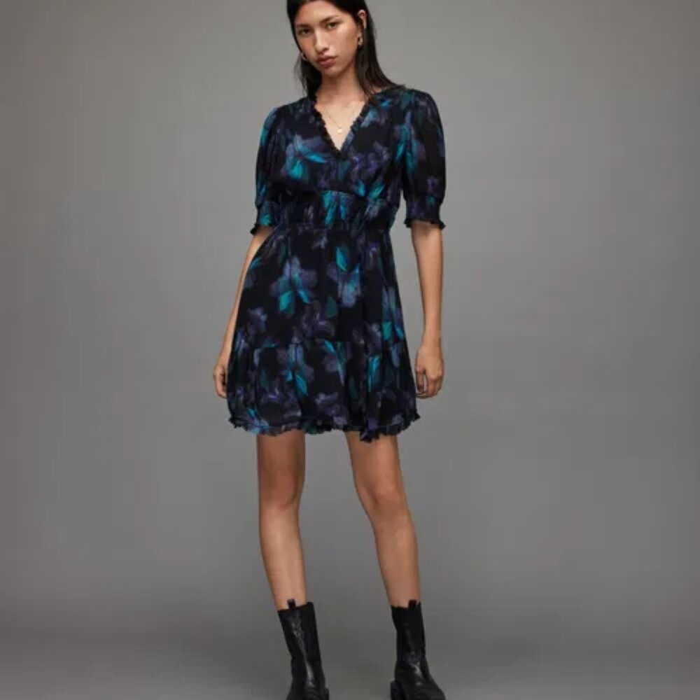 AllSaints Via Ceres butterfly Print Mini Dress - Size 10 - Picture 2 of 10